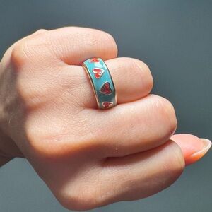 Coach Heart Band Enamel Ring Turquoise Gold Tone Size 6 Y2K